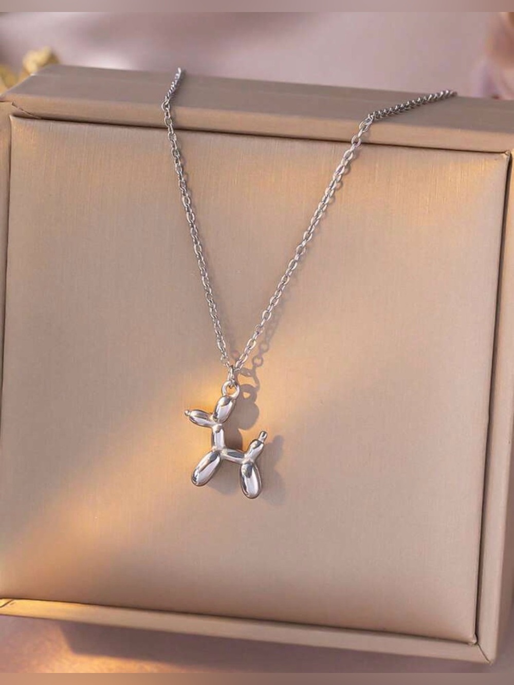 Silver Balloon Dog Pendant Necklace - Charming Minimalist Jewelry
